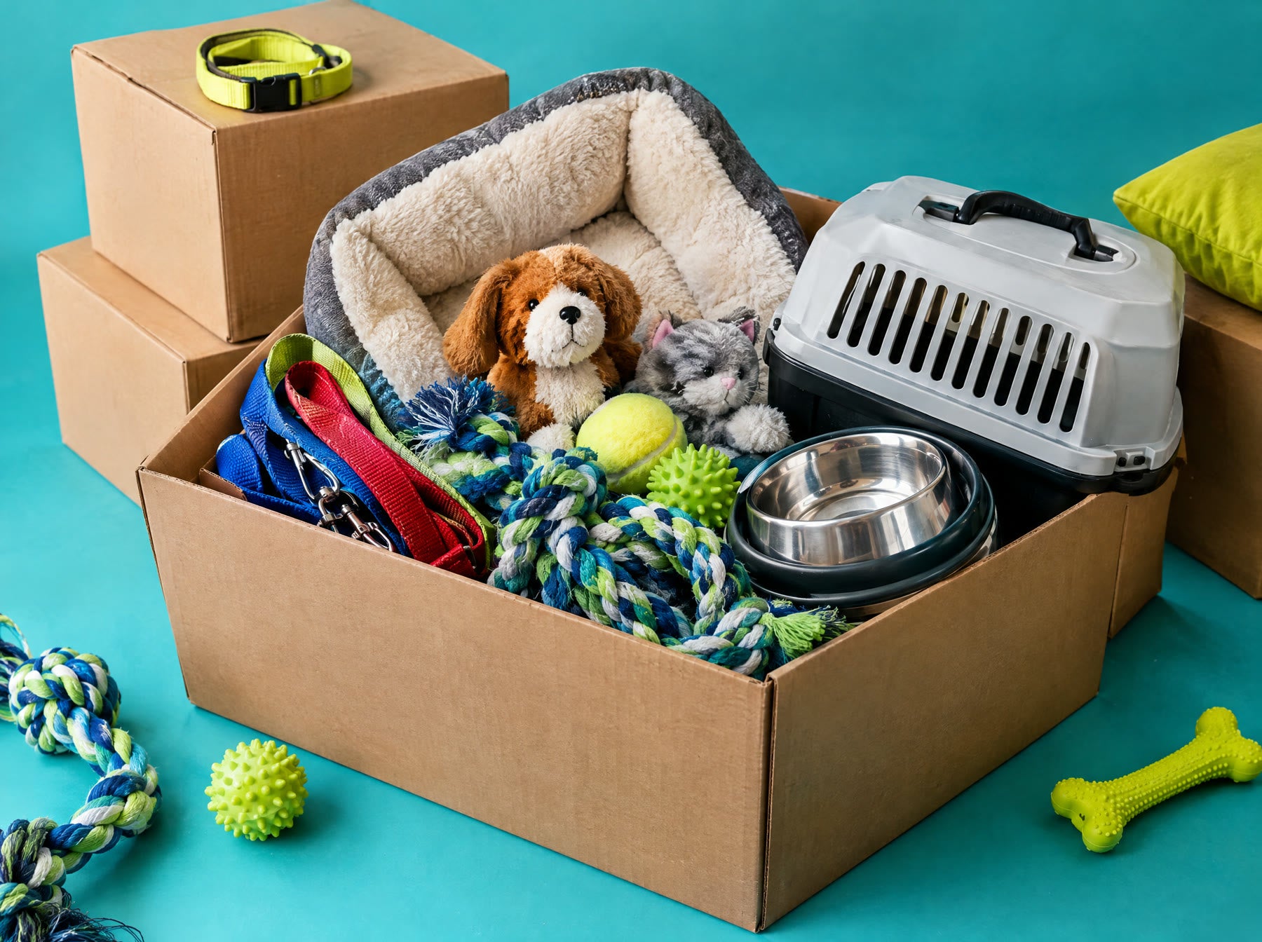 Caja de productos para surtir una tienda de mascotas