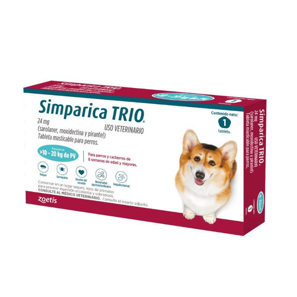 Simparica TRIO Perros De 10 Hasta 20Kg 1 tab