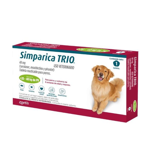 Simparica TRIO Perros De 20 Hasta 40Kg 1 tab